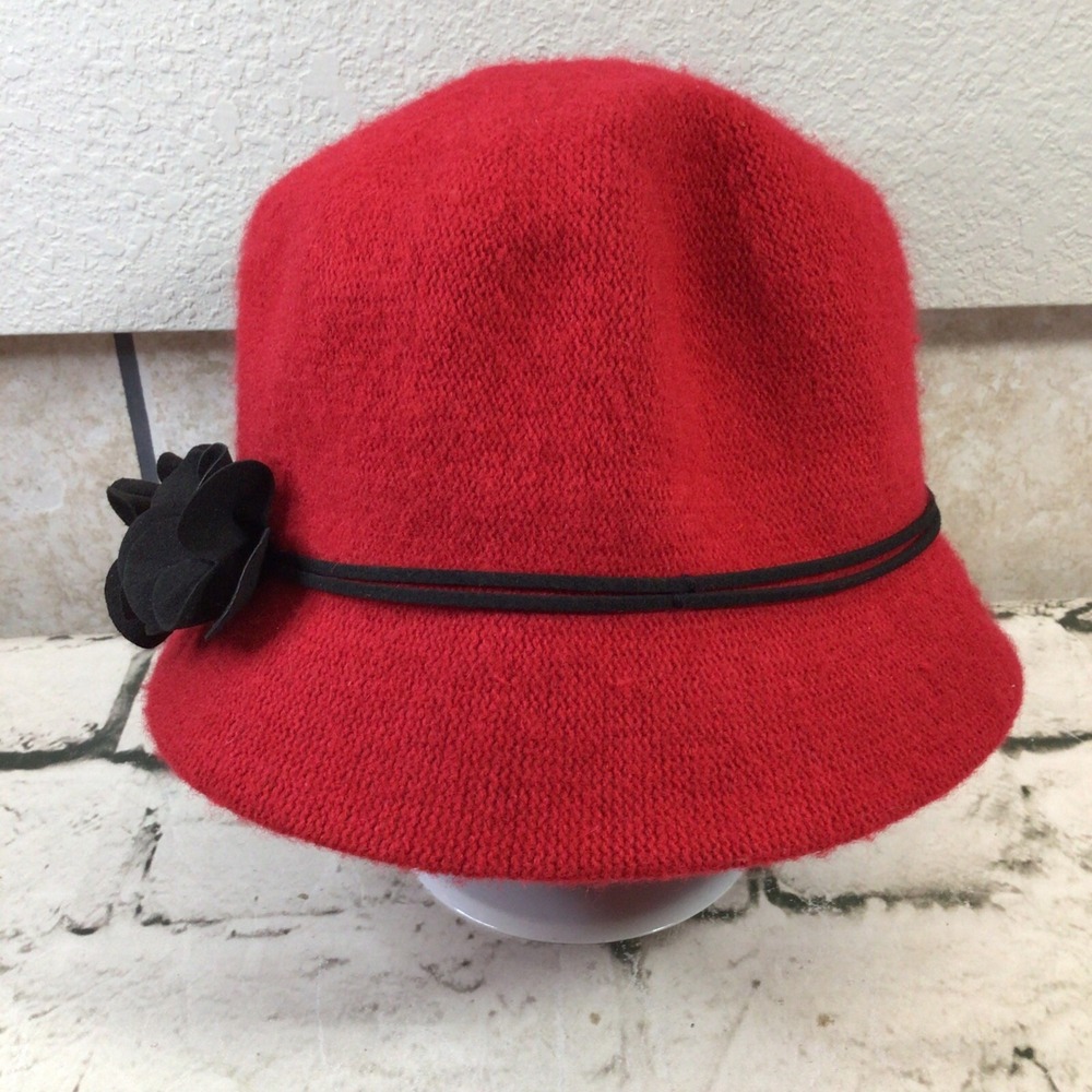 Apt 9 Red Wool Blend Womens Cloche Hat With Black Ribbon